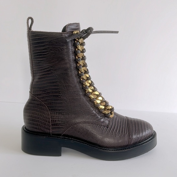 Jeffrey Campbell Damon Snakeskin Embossed Gold Chain Combat Boots  Size 6 New - Picture 5 of 8
